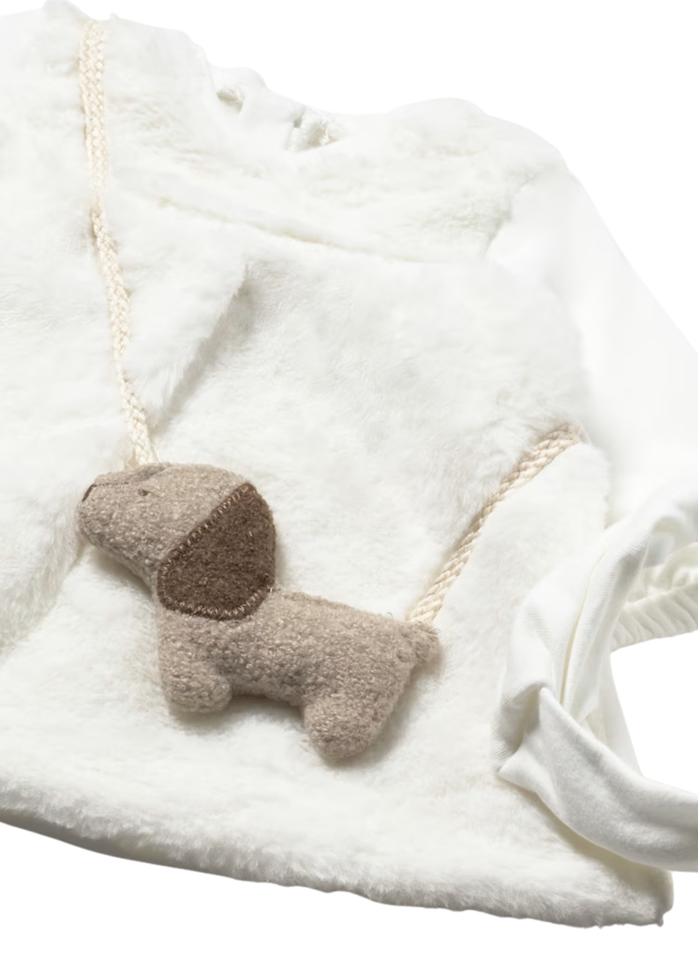 Rochie Crem cu Blana, Maneca Lunga si Geanta Catel 2823 Mayoral