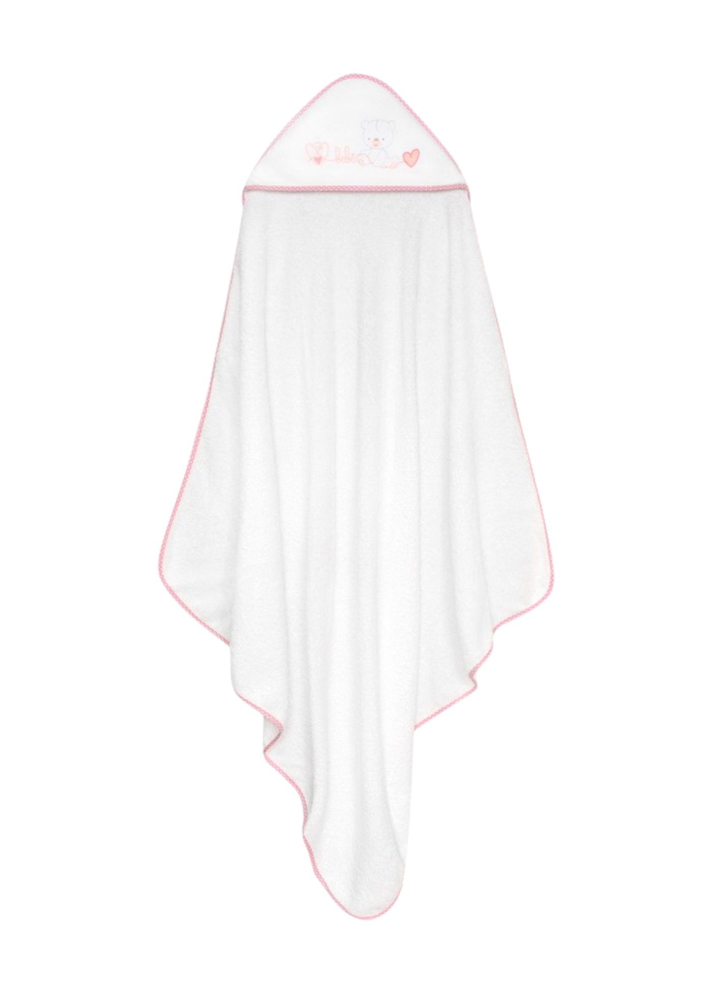 Prosop cu Capison 100x100 cm si Bavetica Alb-Roz cu Ursulet si Inimioare 01249-12 Interbaby