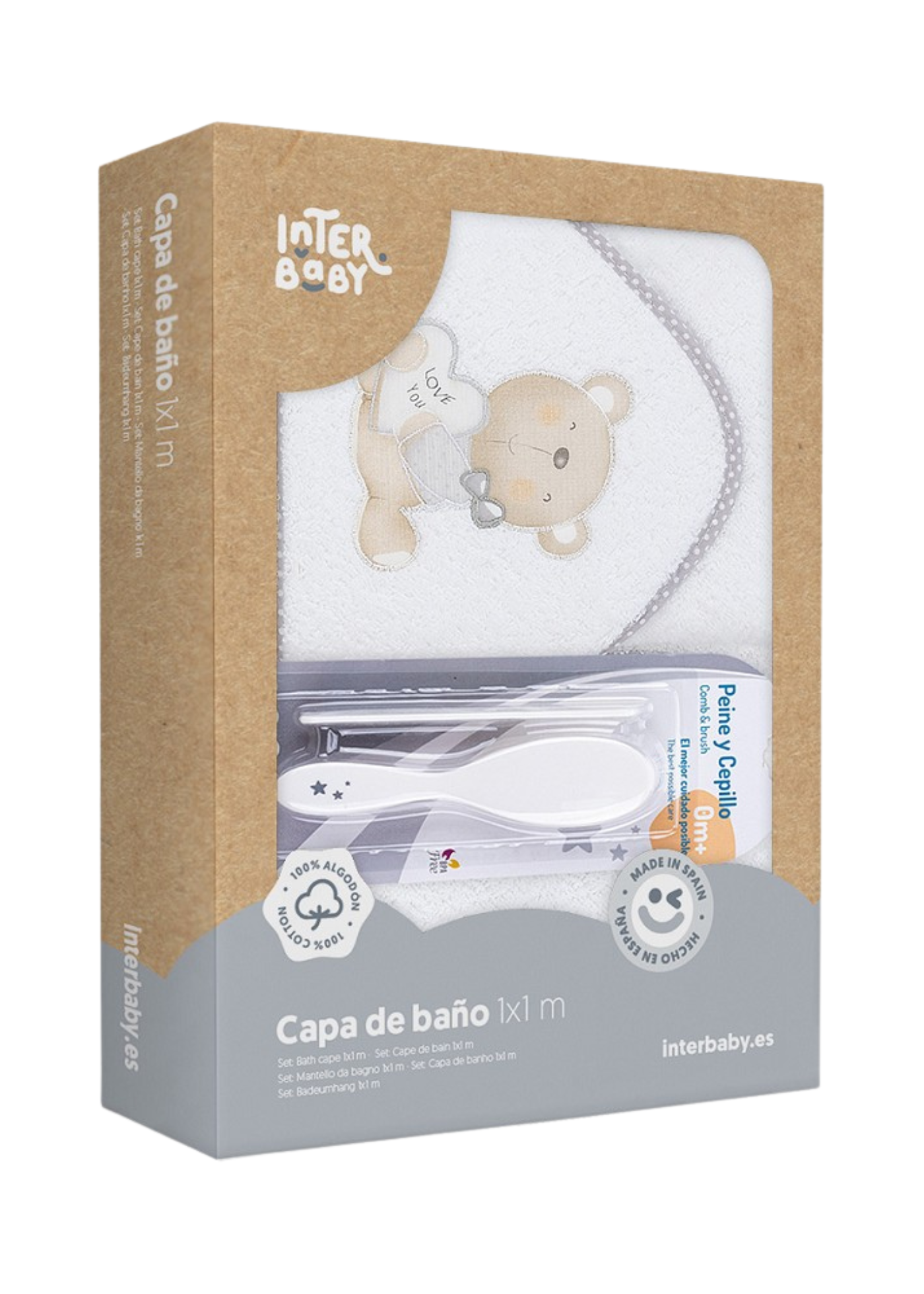 Prosop cu Capison 100x100 cm Alb-Gri cu Ursulet P1177-18 InterBaby