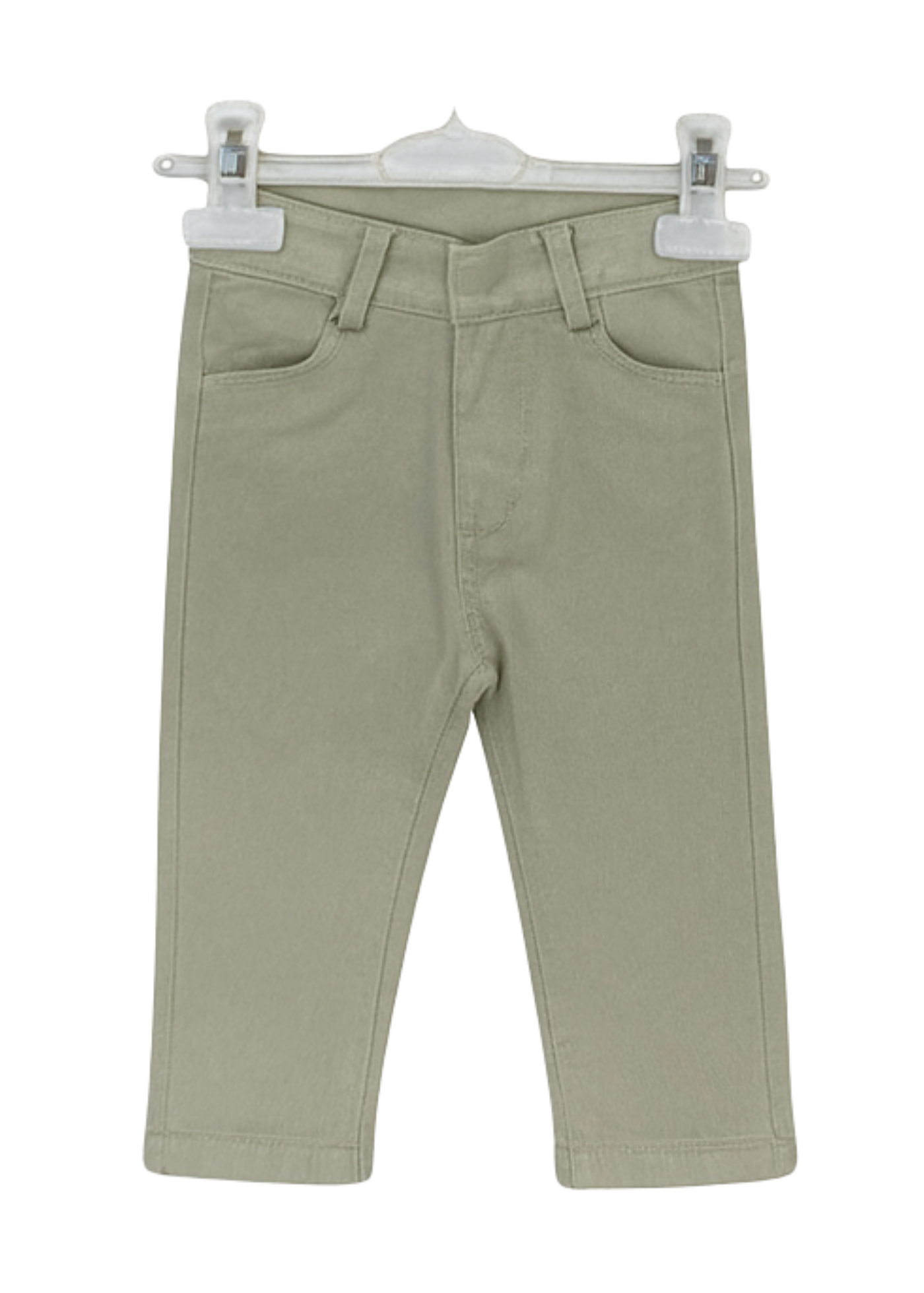 Set 3 Piese Vesta Crem din Plus Bluza Crem cu Urs si Pantaloni Denim Verzi Evazati 16461 Bebus