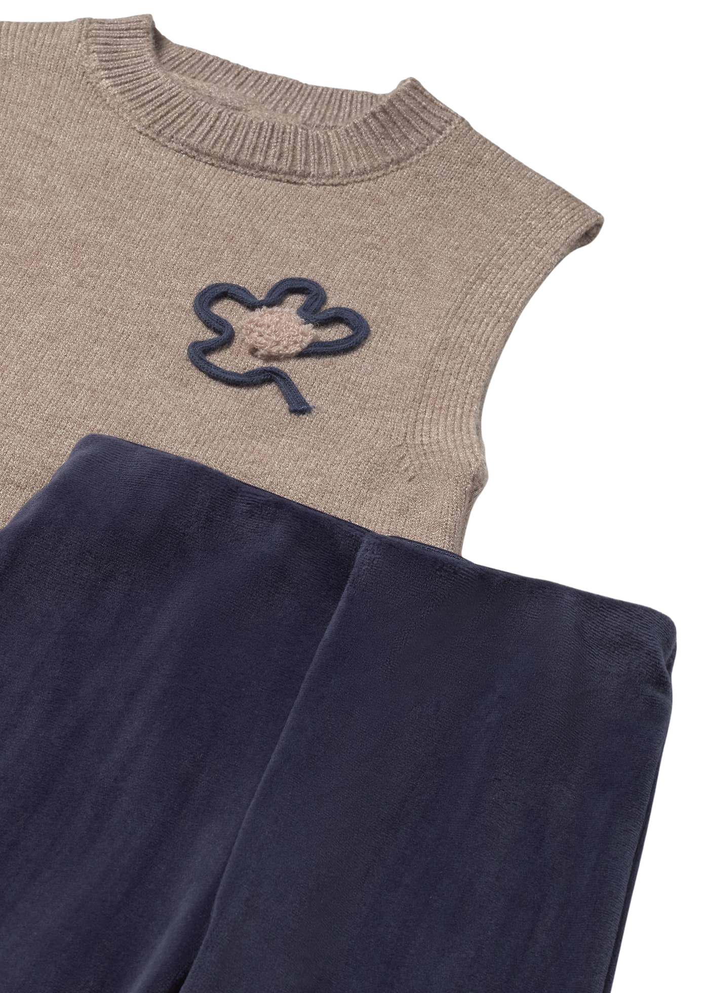 Set 3 Piese Vesta Tricotata Maro Pantaloni Lungi Velur Bleumarin si Bluza Crem 2596 Mayoral