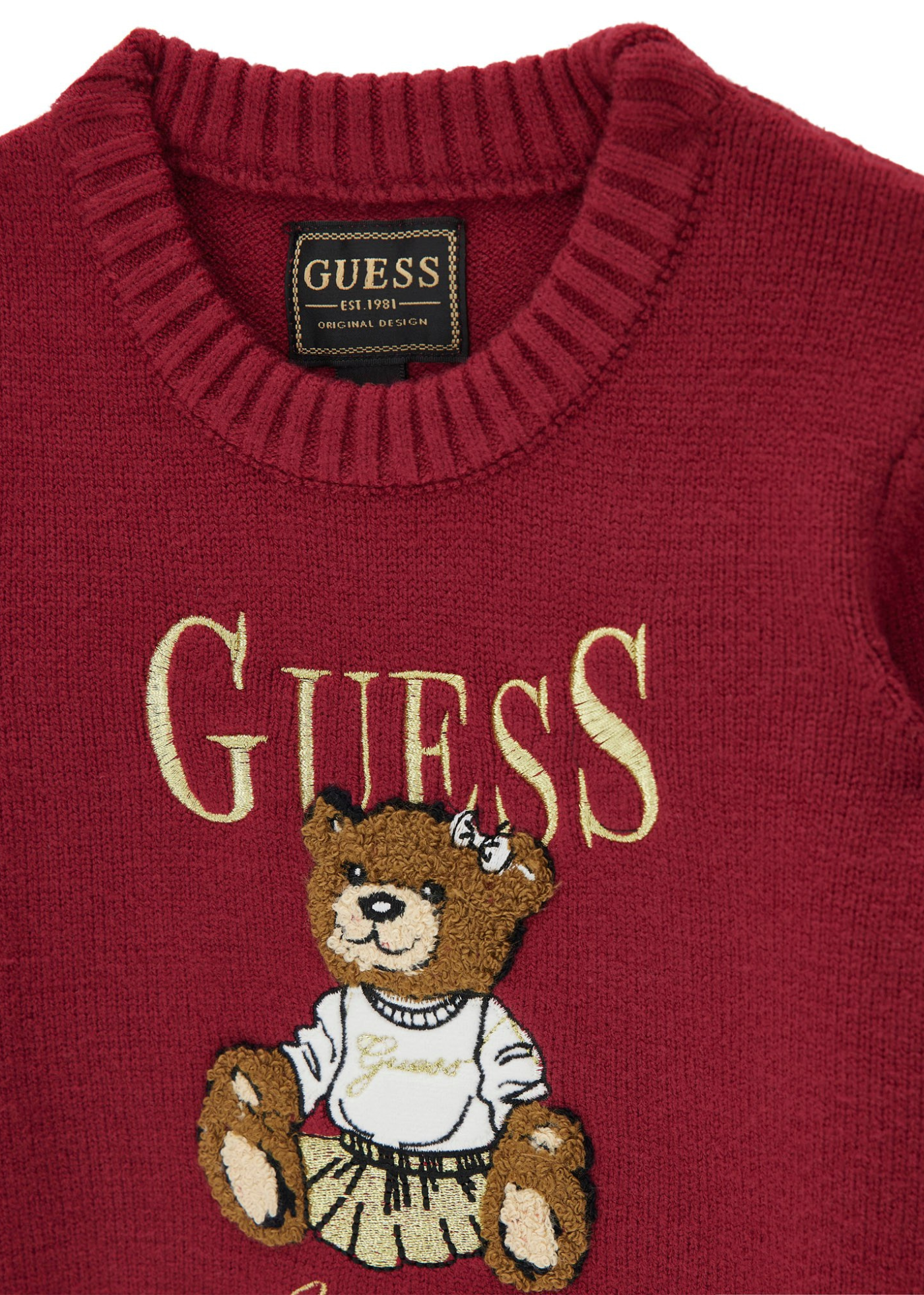 Rochie Tricotata cu Maneca Lunga Bordo si Urs K5BK01 Z3GS0 G5A9 Guess