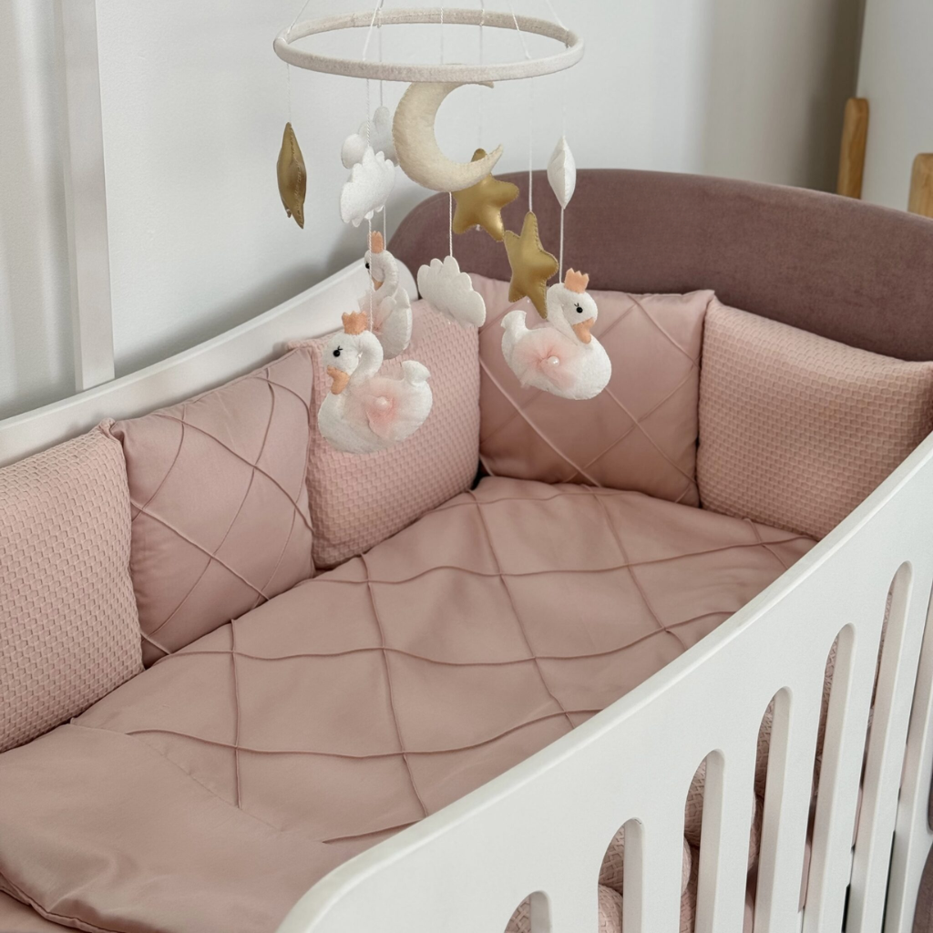 Crib Bedding Set 60x120 cm Satin Platinum Powder Pink Ingvart