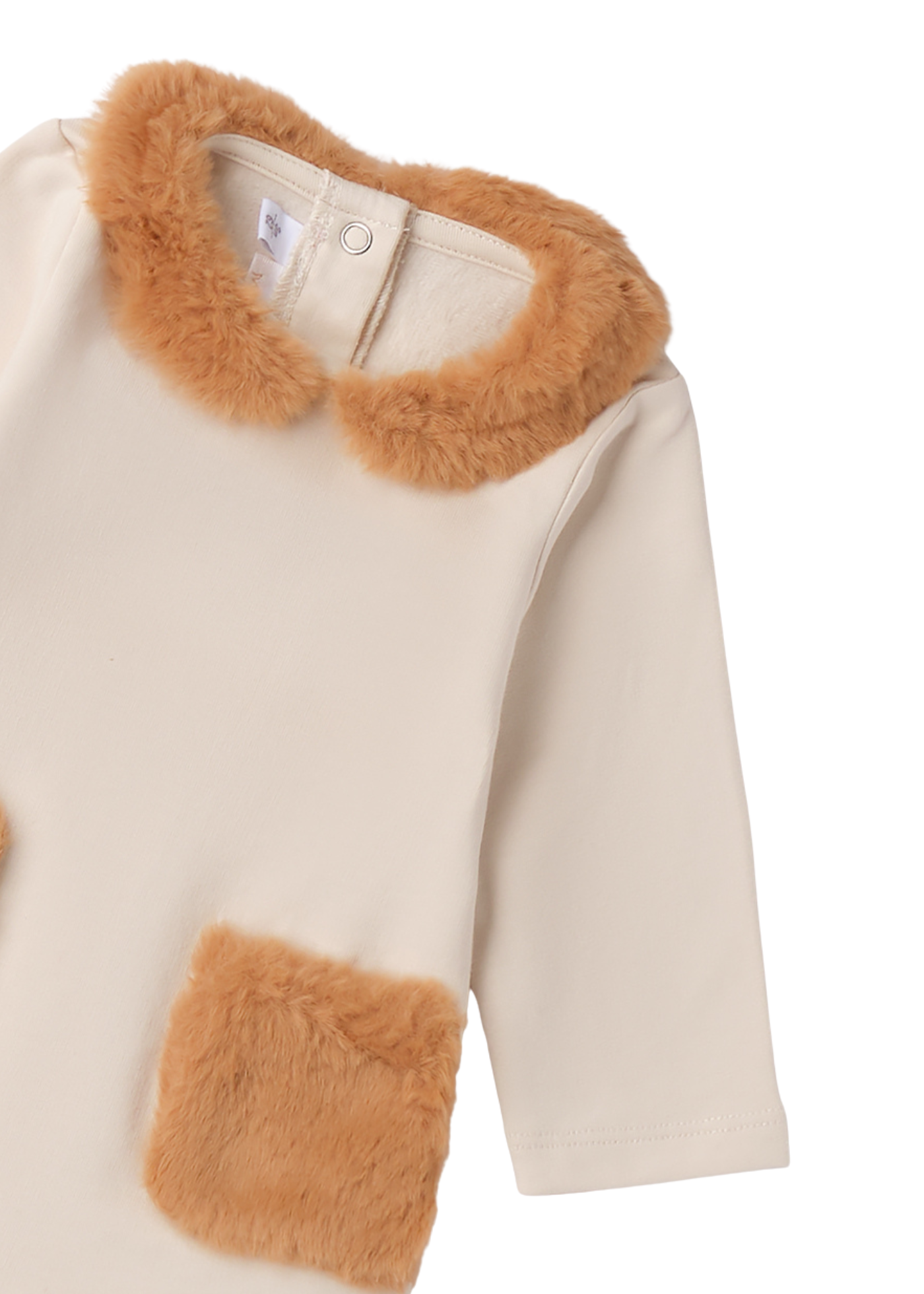 Rochie Bej cu Maneca Lunga cu Blana la Guler si Buzunare 3.F727/00 Minibanda