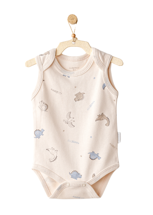 Set 2 Piese Body Maieu Bej cu Bleu cu Dinozauri AC25921 Andywawa