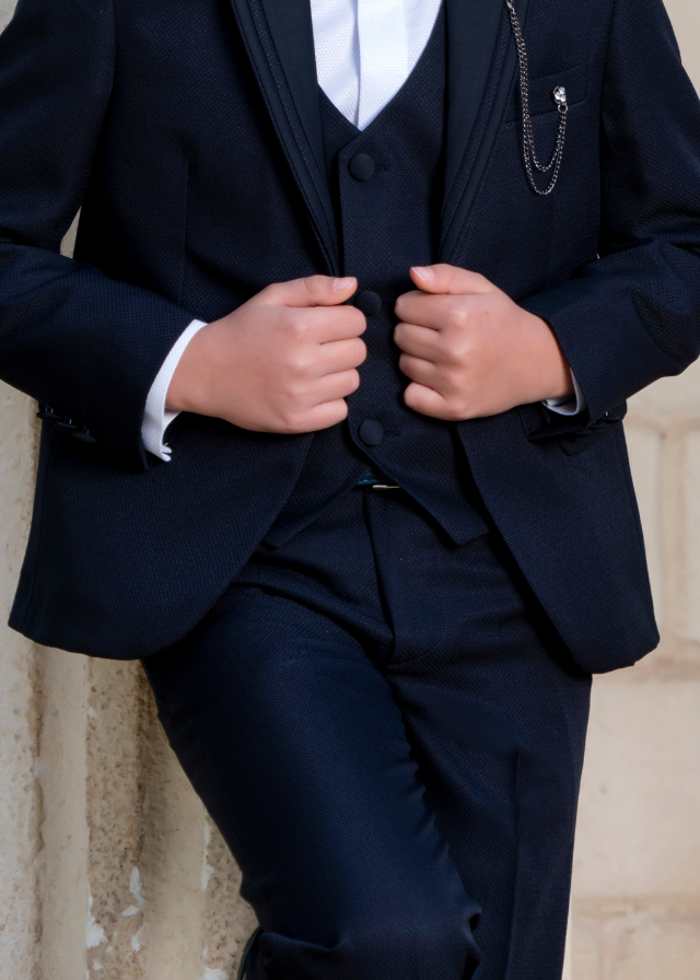 Costum Ceremonie 5 Piese Bleumarin Sacou Guler Sal 20352 Little Gentleman