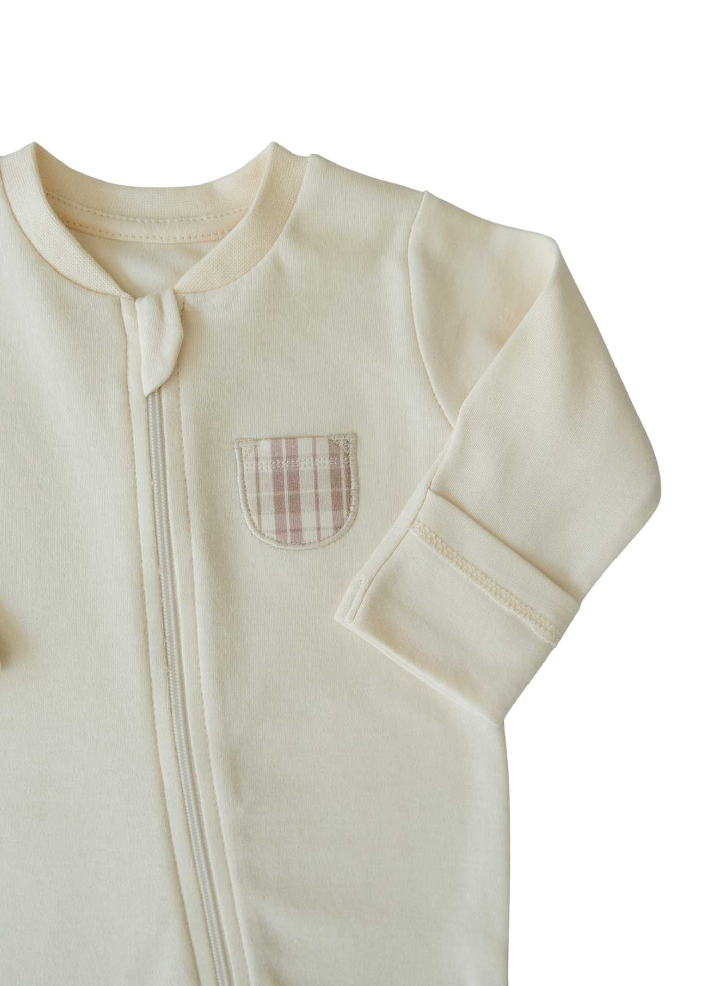 Salopeta Lunga Bumbac Organic Bej cu Fermoar si Buzunar pe Piept S57757 Kitikate