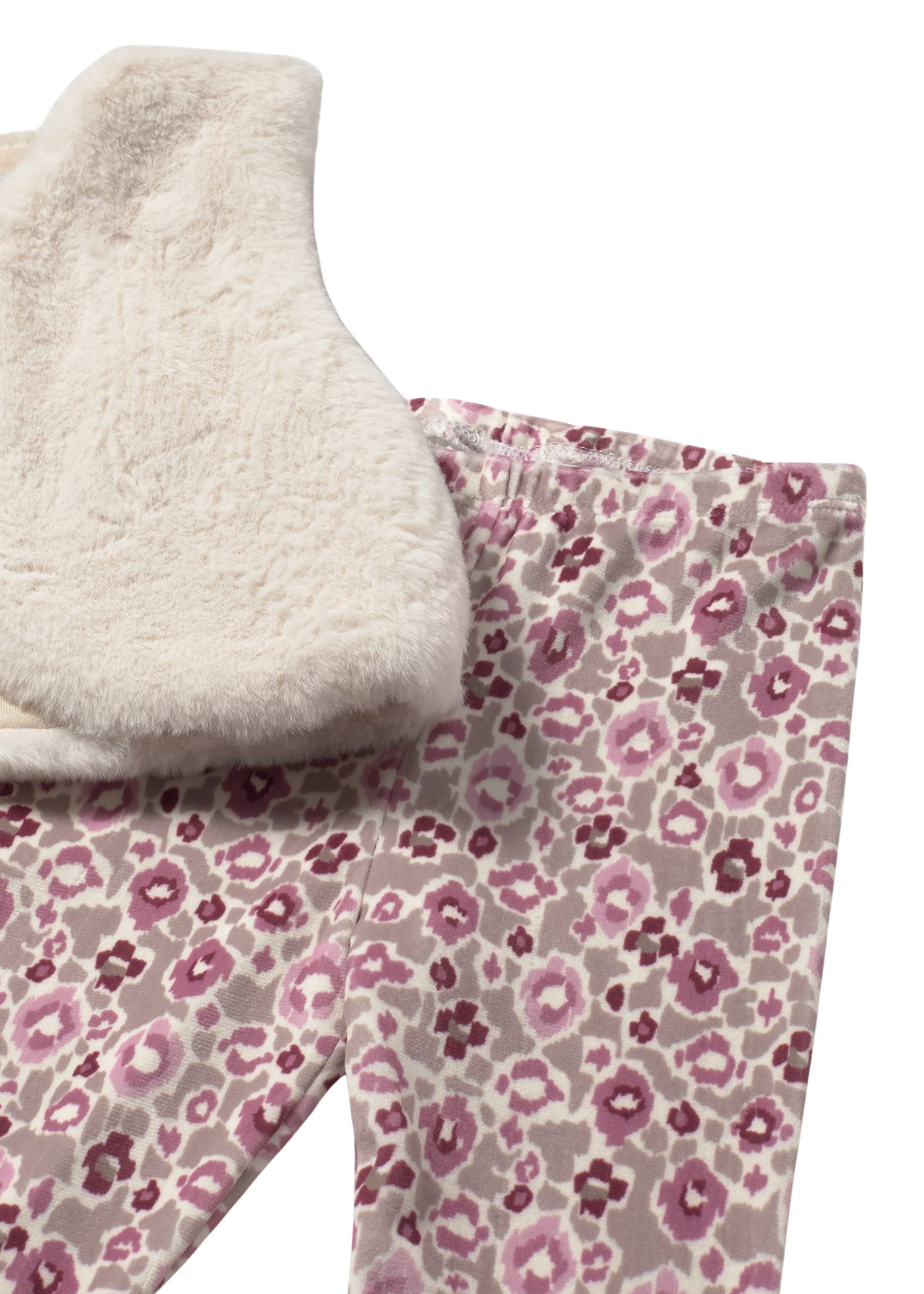 Set 3 Piese Vesta din Blana Bej Bluza si Pantaloni Bej cu Imprimeu Mov 2739 Mayoral