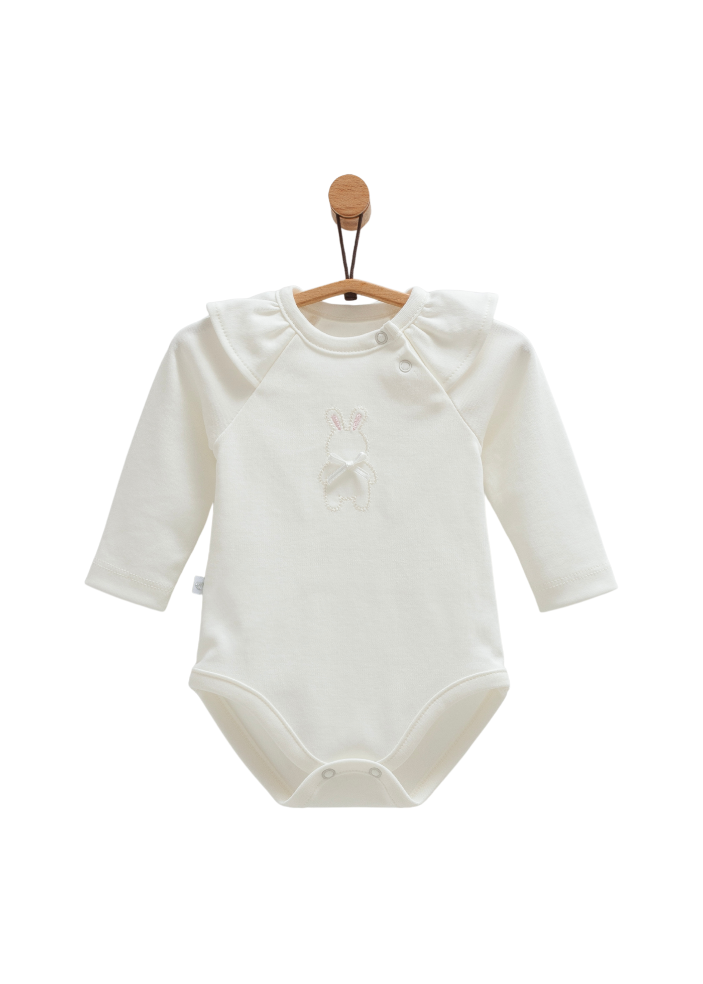 Set 3 Piese Body cu Maneca Lunga, Pantaloni Lungi cu Picior si Fes Crem cu Iepure BPS1488 Mell Sweet Baby