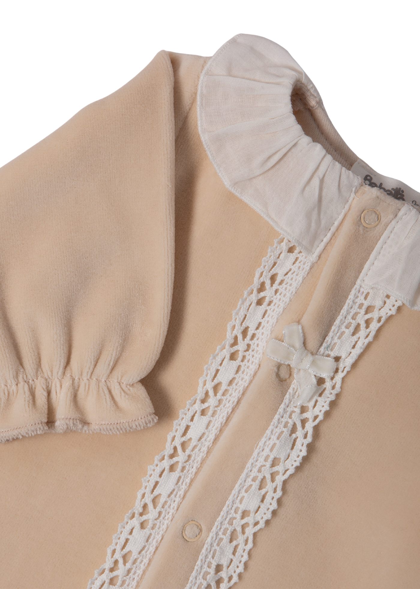 Salopeta Lunga Velur Bej cu Volan la Guler si Dantela K5089 Bebetto