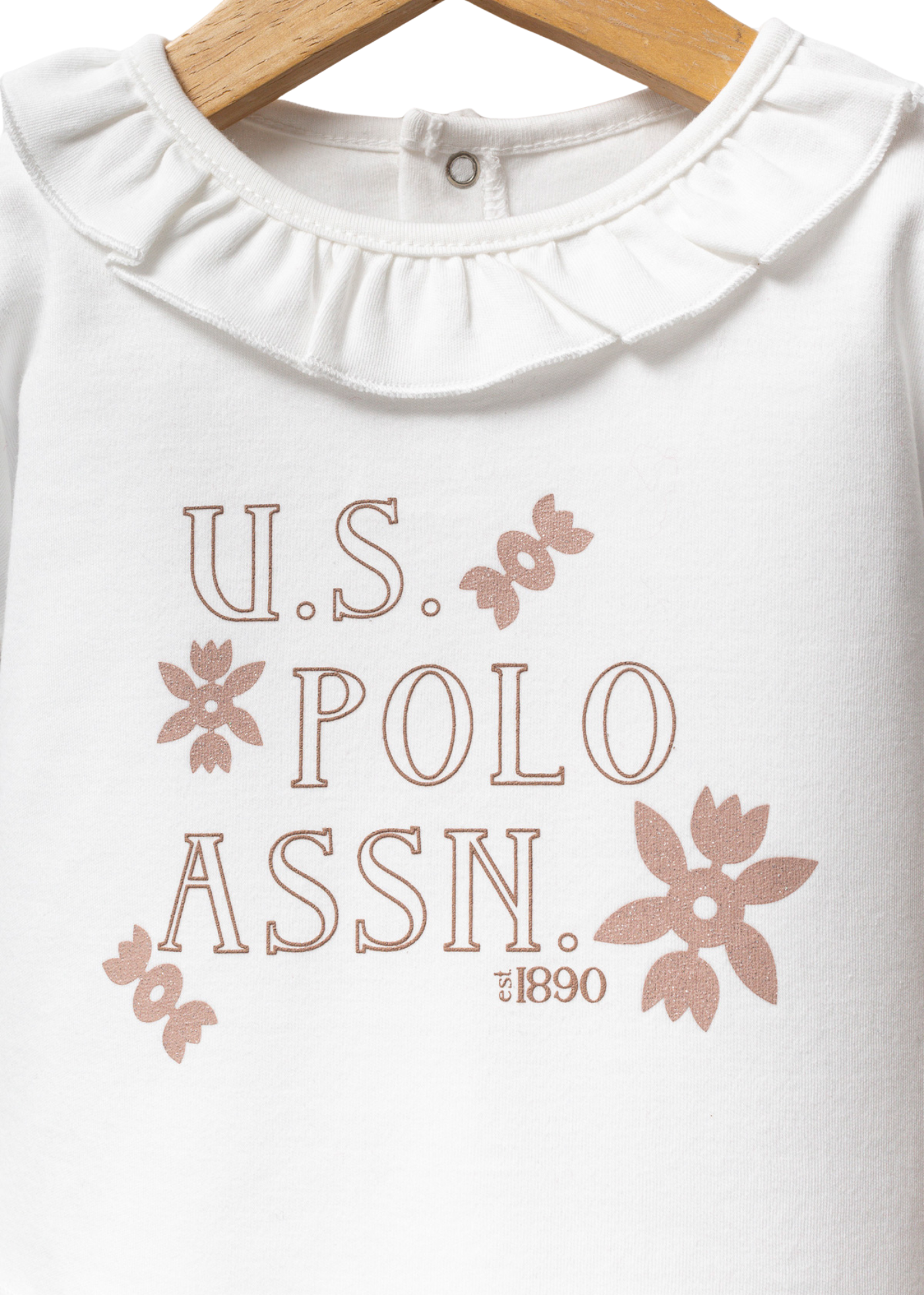 Set 2 Piese Bluza Alba cu Maneca Lunga si Pantaloni Lungi Bej USB2722 Us Polo Assn