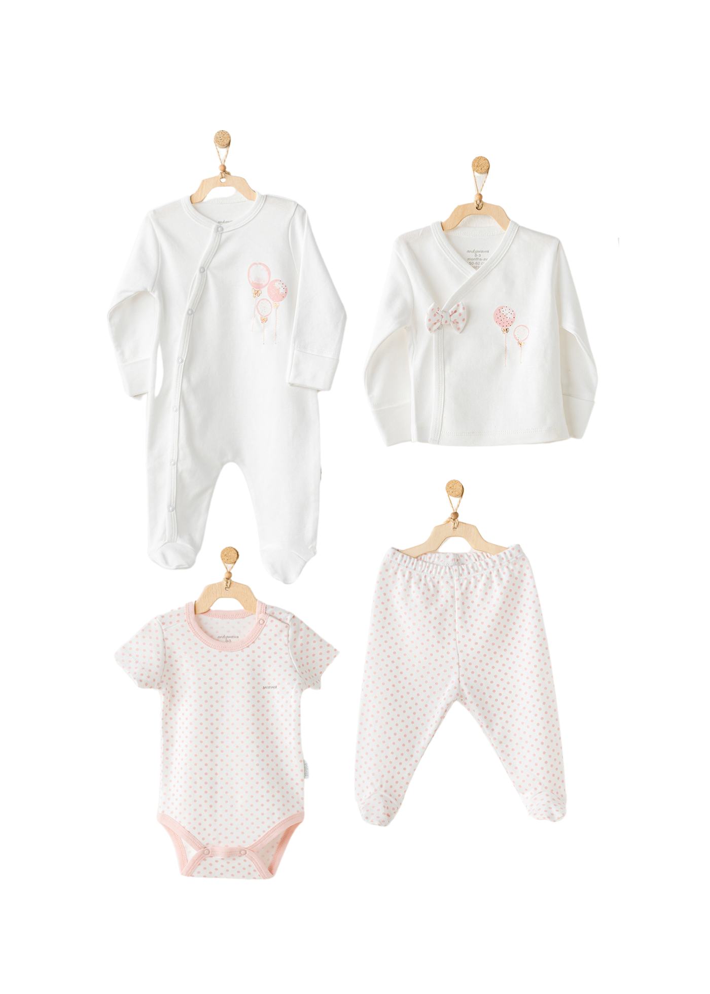 Set 10 Piese Maternitate Crem cu Roz Imprimeu Baloane AC25551 Andywawa