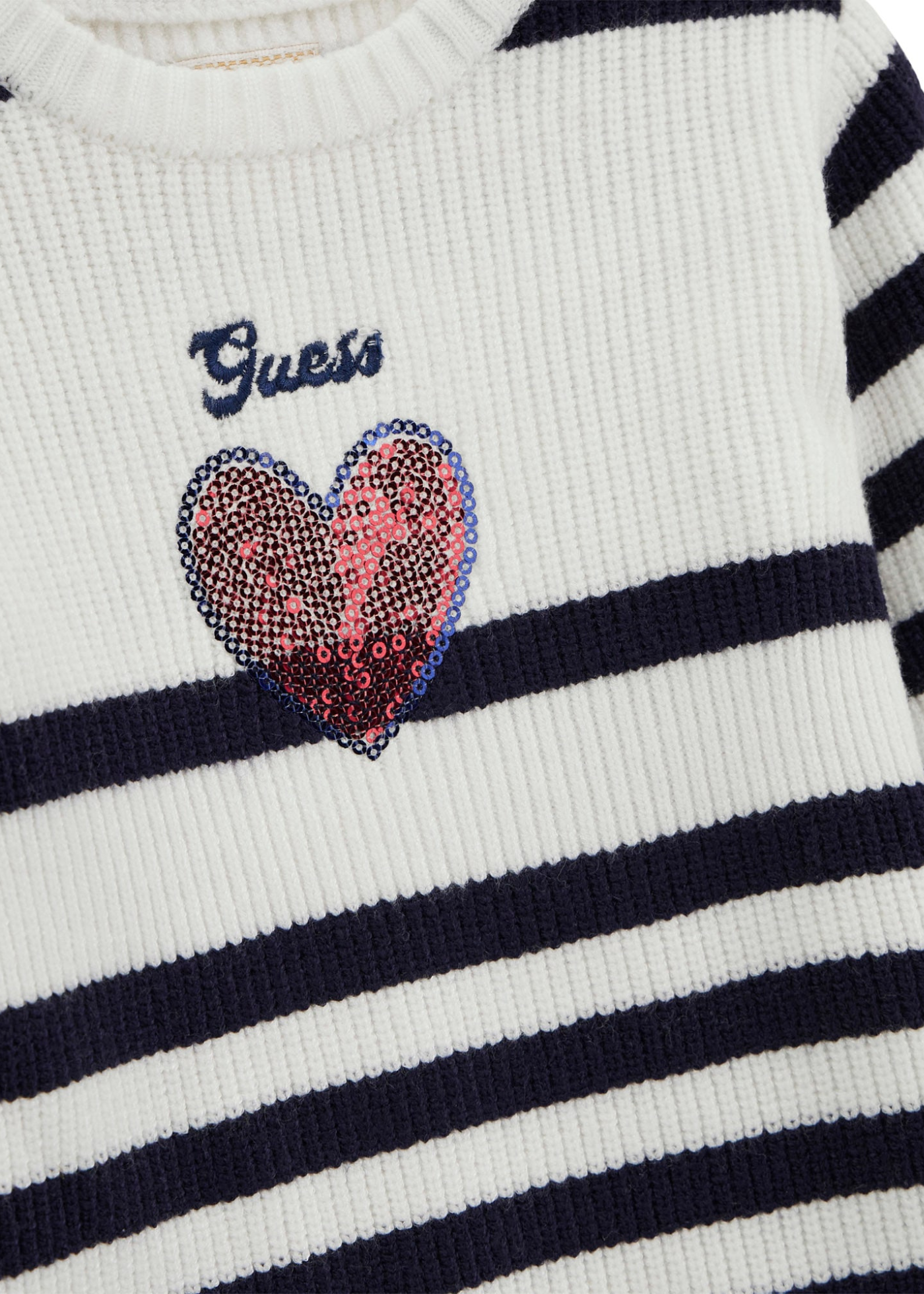 Rochie Tricotata cu Maneca Lunga Alb cu Dungi Bleumarin K5YK07 Z3FU0 S735 Guess