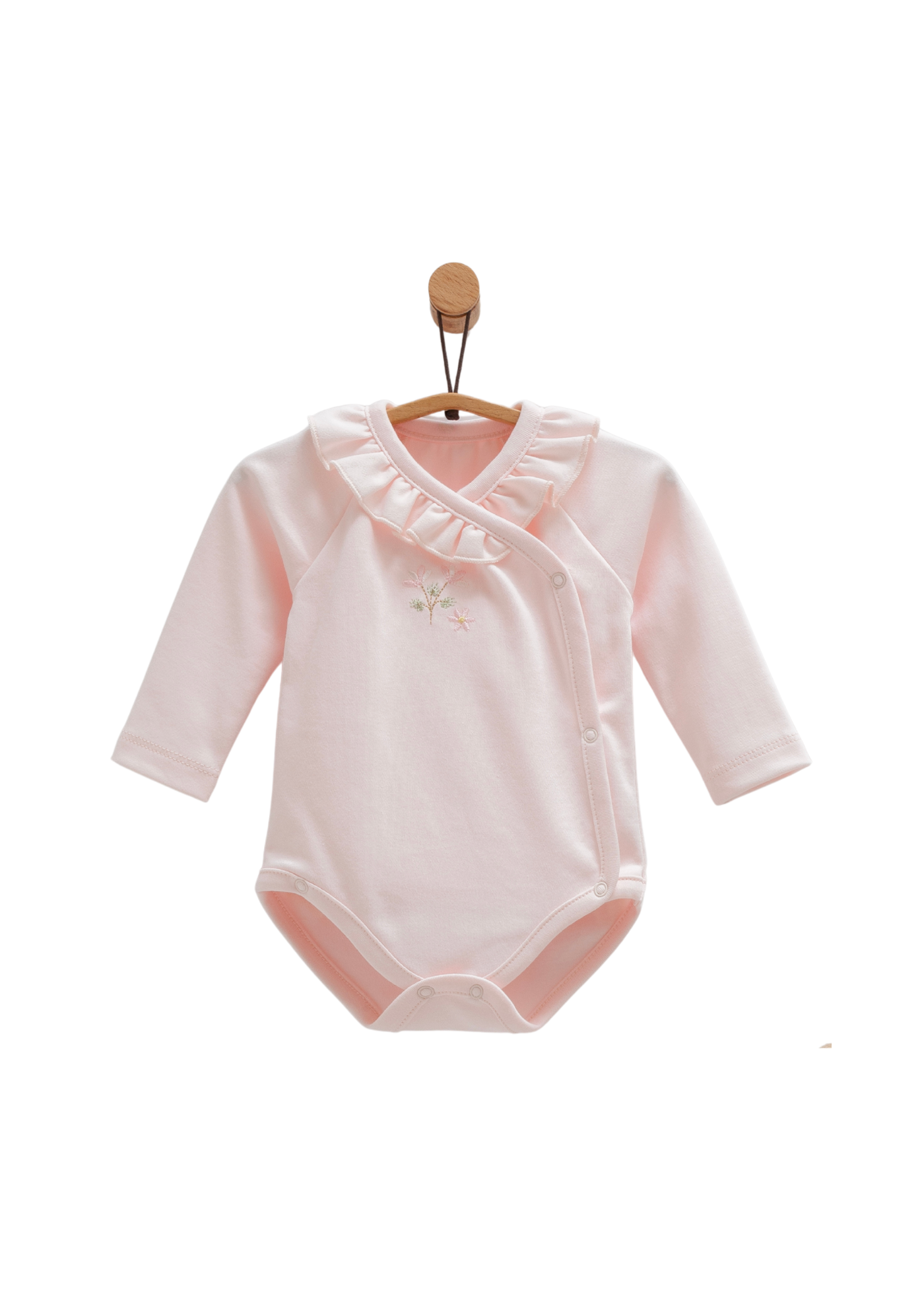 Set 2 Body cu Maneca Lunga Roz cu Broderie Flori BK1481 Mell Sweet Baby