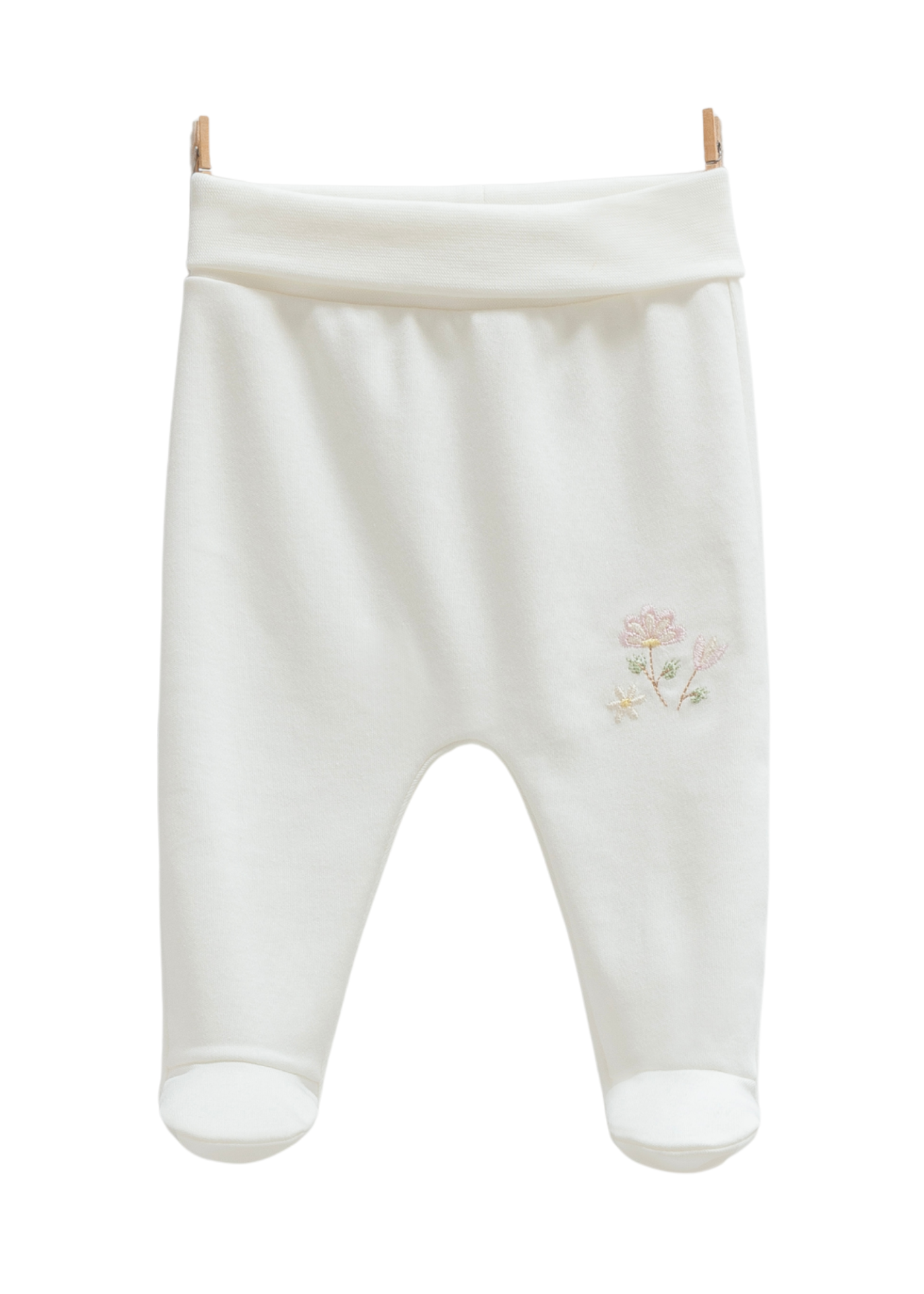 Set 2 Perechi de Pantaloni din Bumbac cu Picior Crem cu Flori APK1485 Mell Sweet Baby