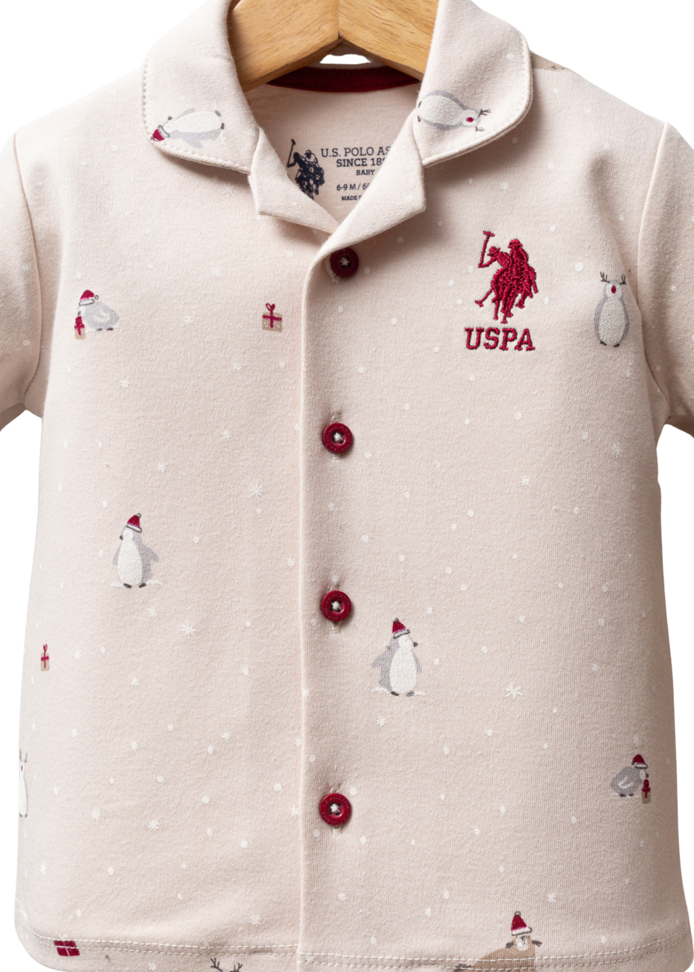 Pijama 2 Piese Bej cu Imprimeu Pinguini USB2532 Us Polo Assn