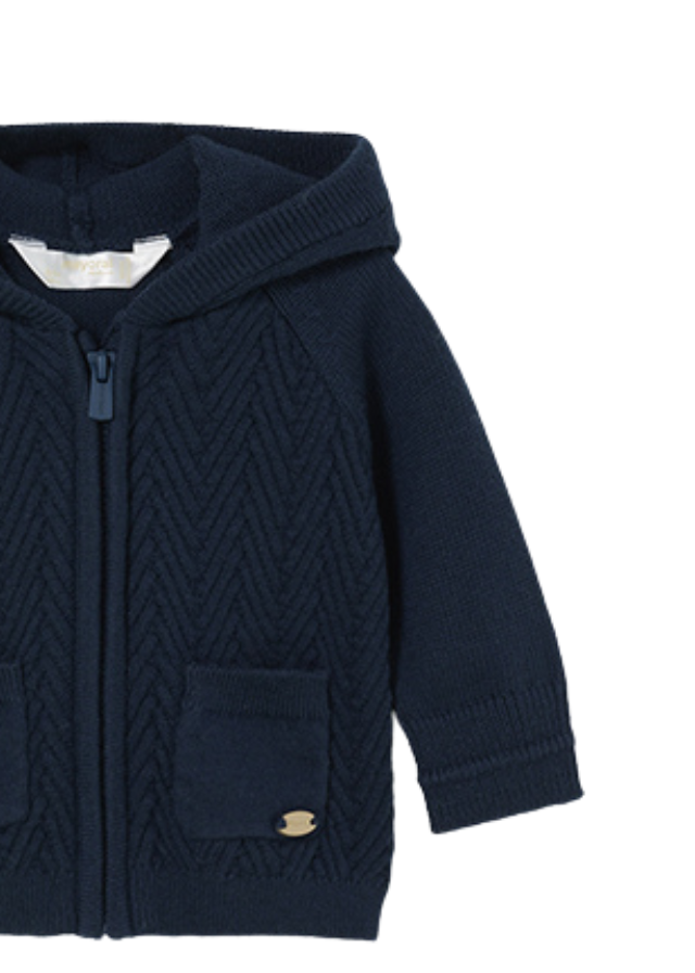 Navy Blue Knitted Hoodie With Hood &amp; Fur Lining Boy 2309 Mayoral 