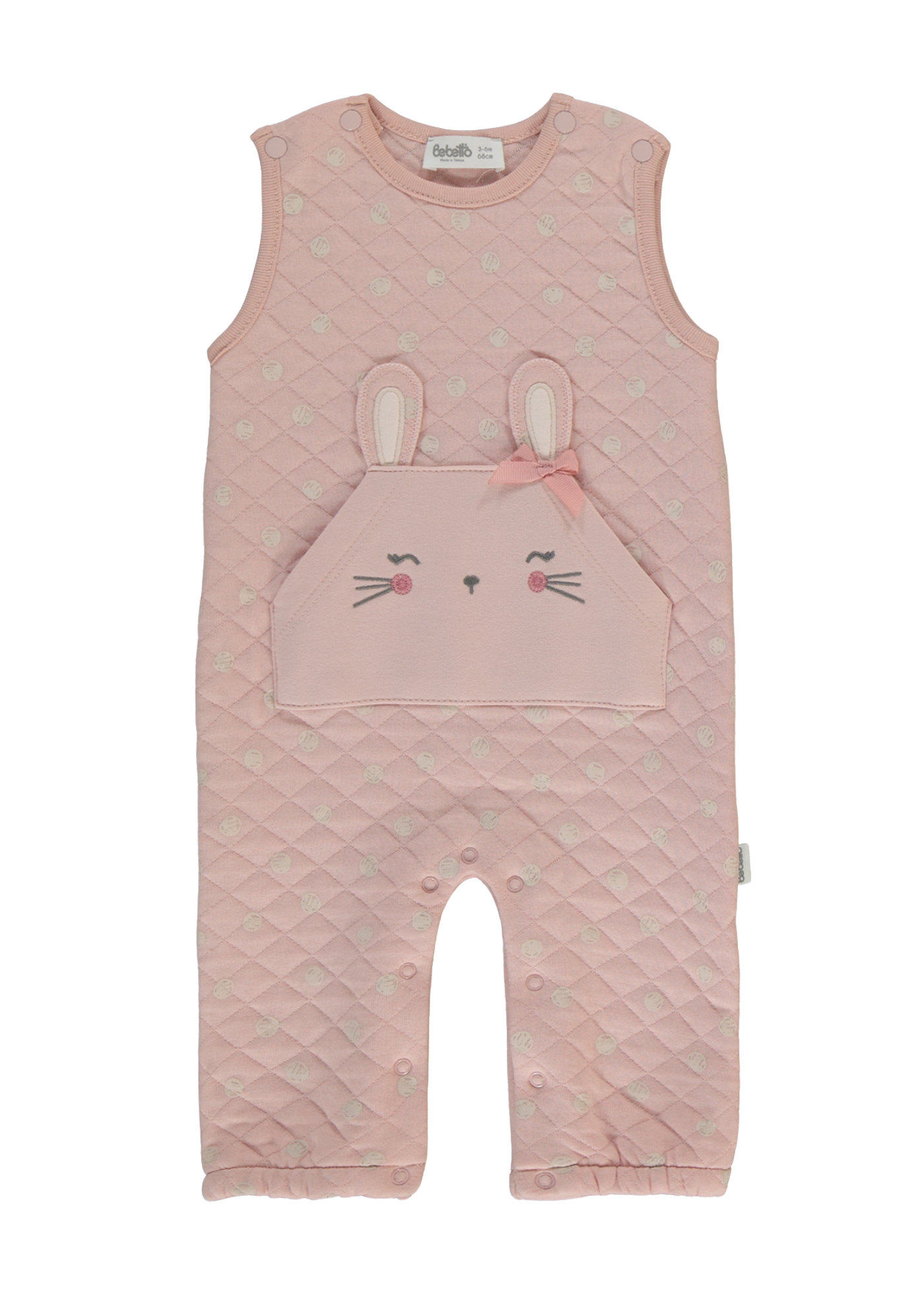 Set 2 Piese Salopeta Lunga Roz Pudra cu Iepure si Bluza Roz cu Maneca Lunga K5117 Bebetto