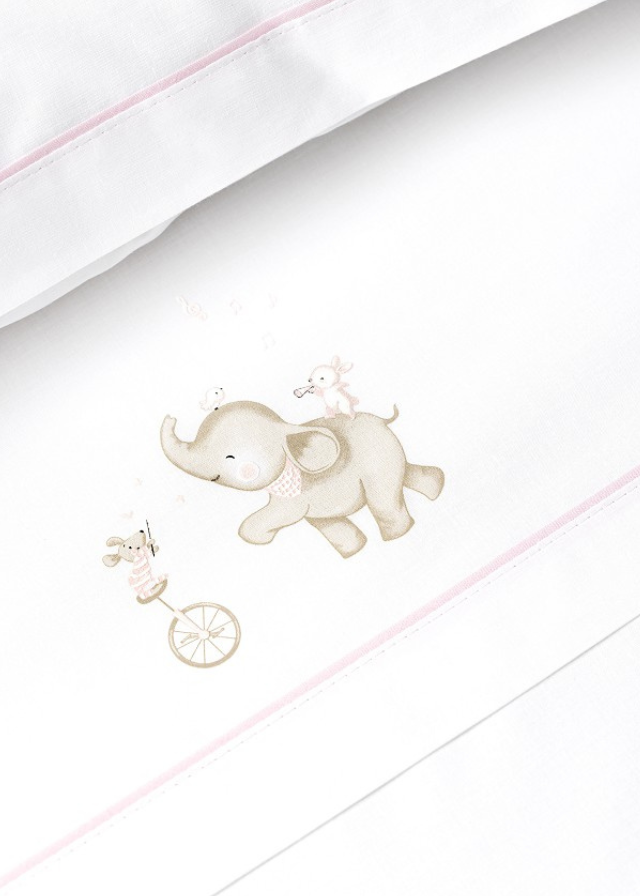 Set Lenjerie Patut 3 Piese Alb-Roz cu Elefantel D3249-02 Interbaby