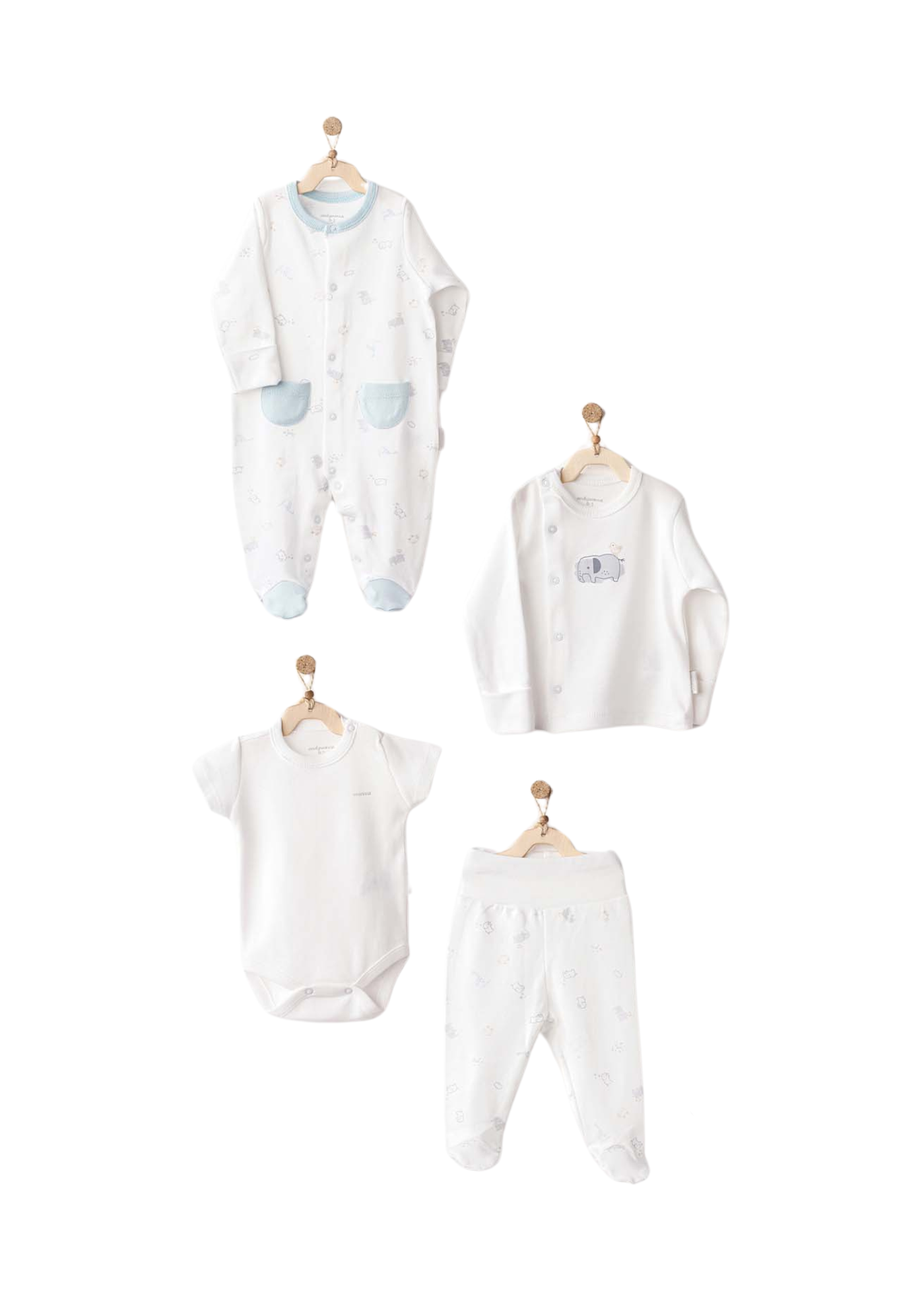 Set 10 Piese Maternitate Crem cu Elefanti din Bumbac Organic AC25941GOTS Andywawa