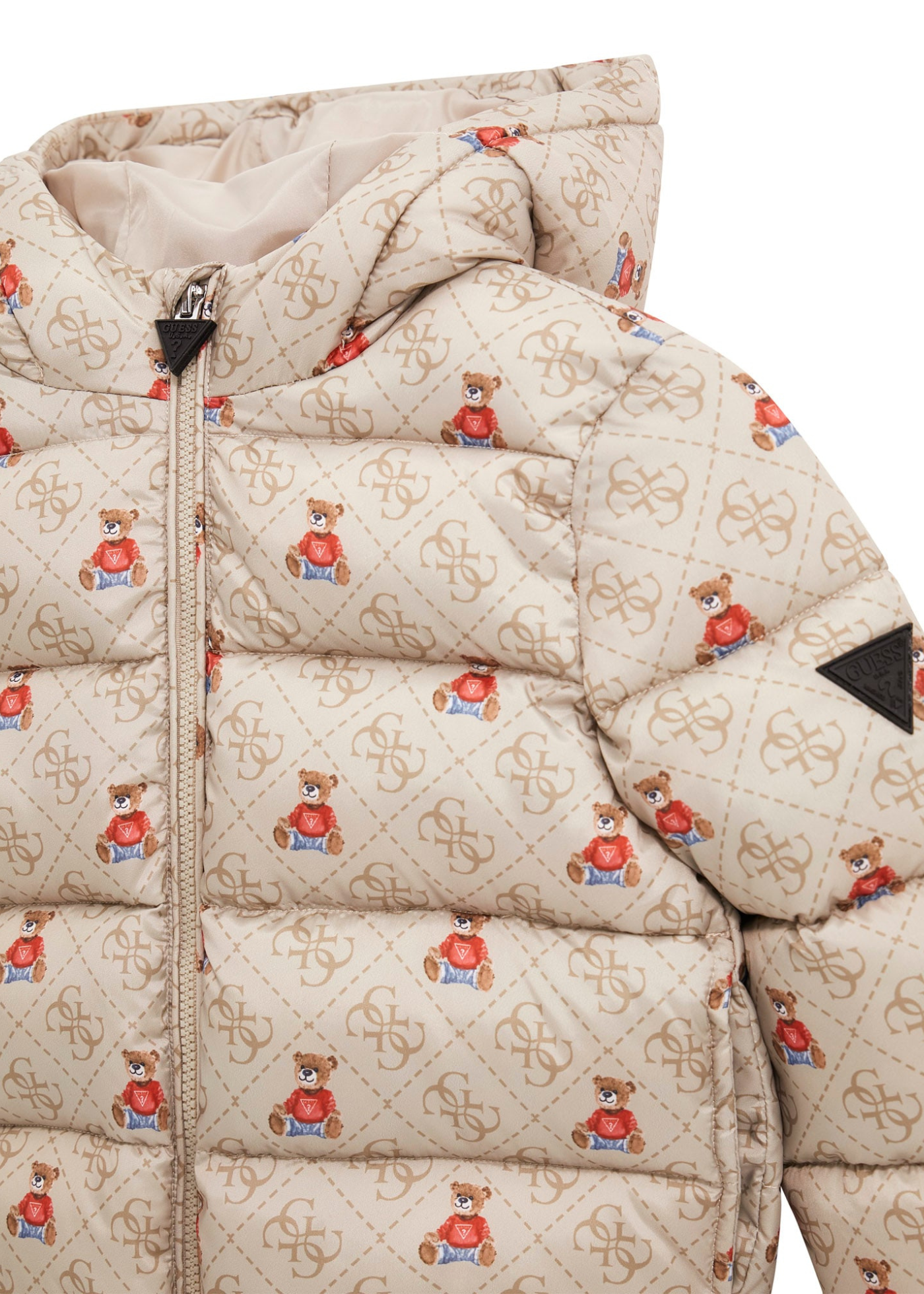 Geaca Bej Matlasata cu Imprimeu Ursi si Monograme N5BL04 WCFM0 P1LT Guess