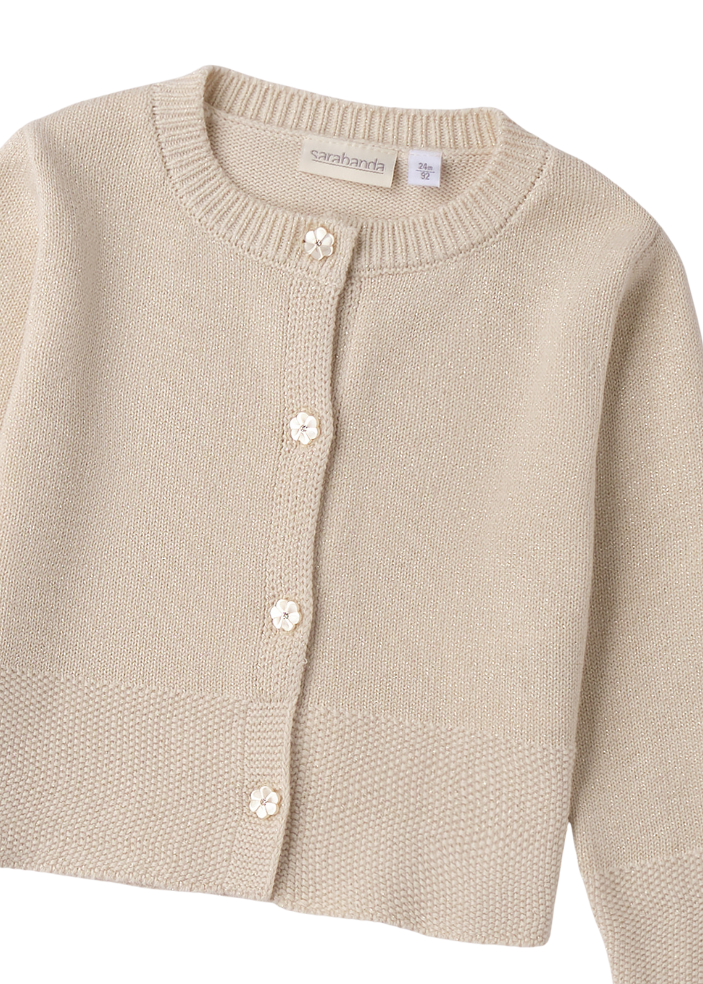 Jacheta Tricotata Bej cu Nasturi in Forma de Floare 0.F242/00 Sarabanda
