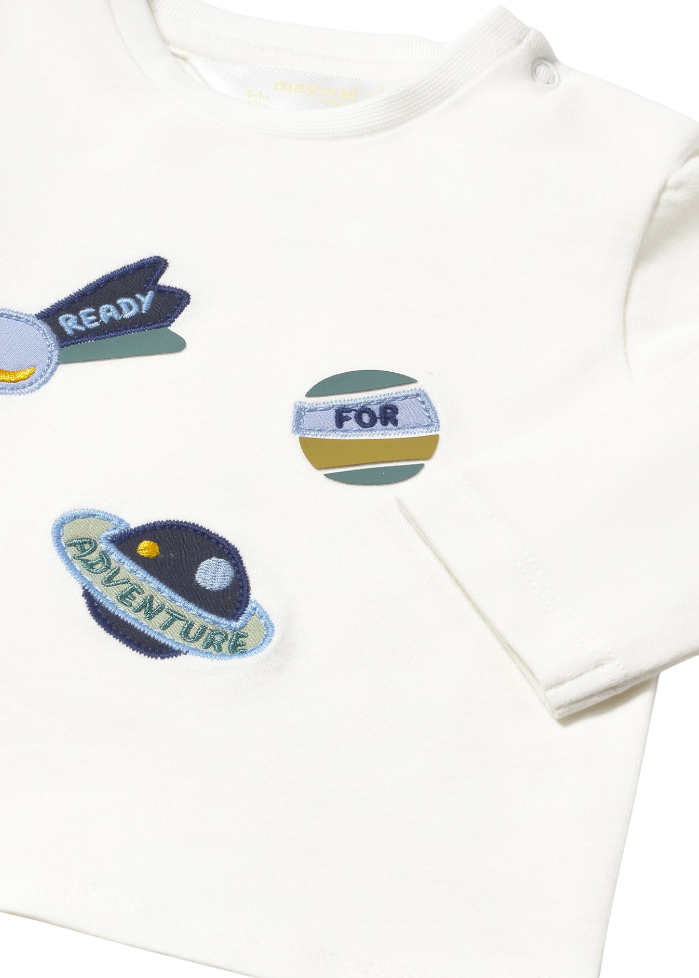 Set 2 Bluze cu Maneca Lunga Crem cu Dungi Verzi si Planete 2056 Mayoral