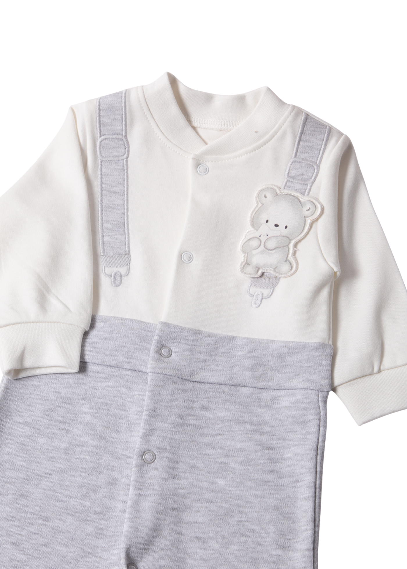 Salopeta Lunga Crem cu Gri cu Urs T4048 Bebetto