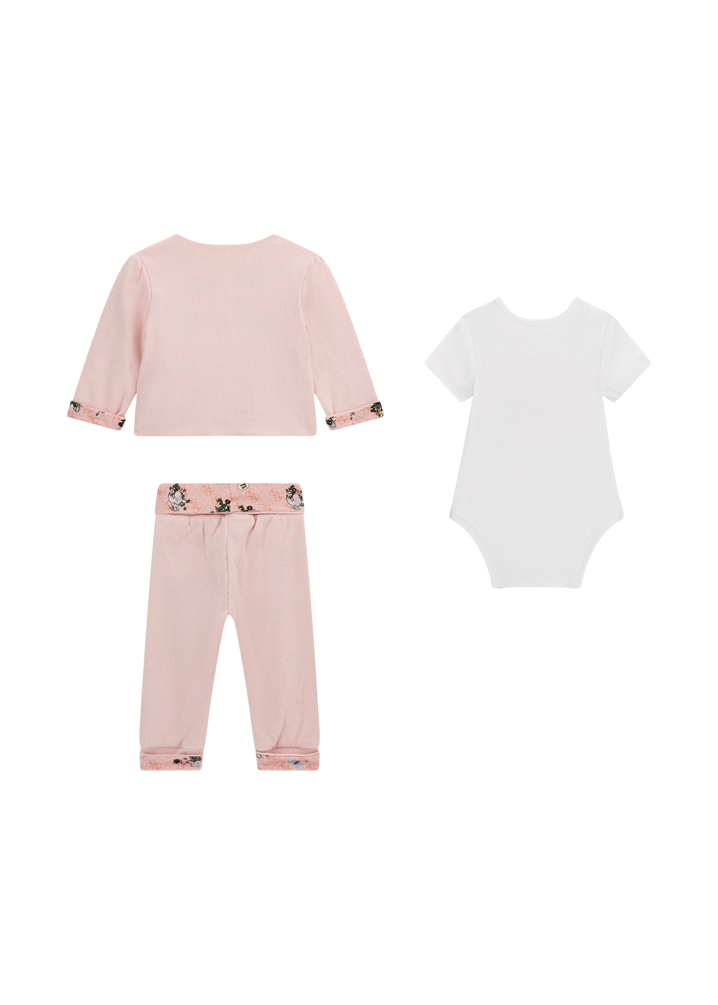 Set 3 Piese Jacheta si Pantaloni Lungi Roz si Body Alb cu Maneca Scurta S5YG04 KBZP4 G6R1 Guess