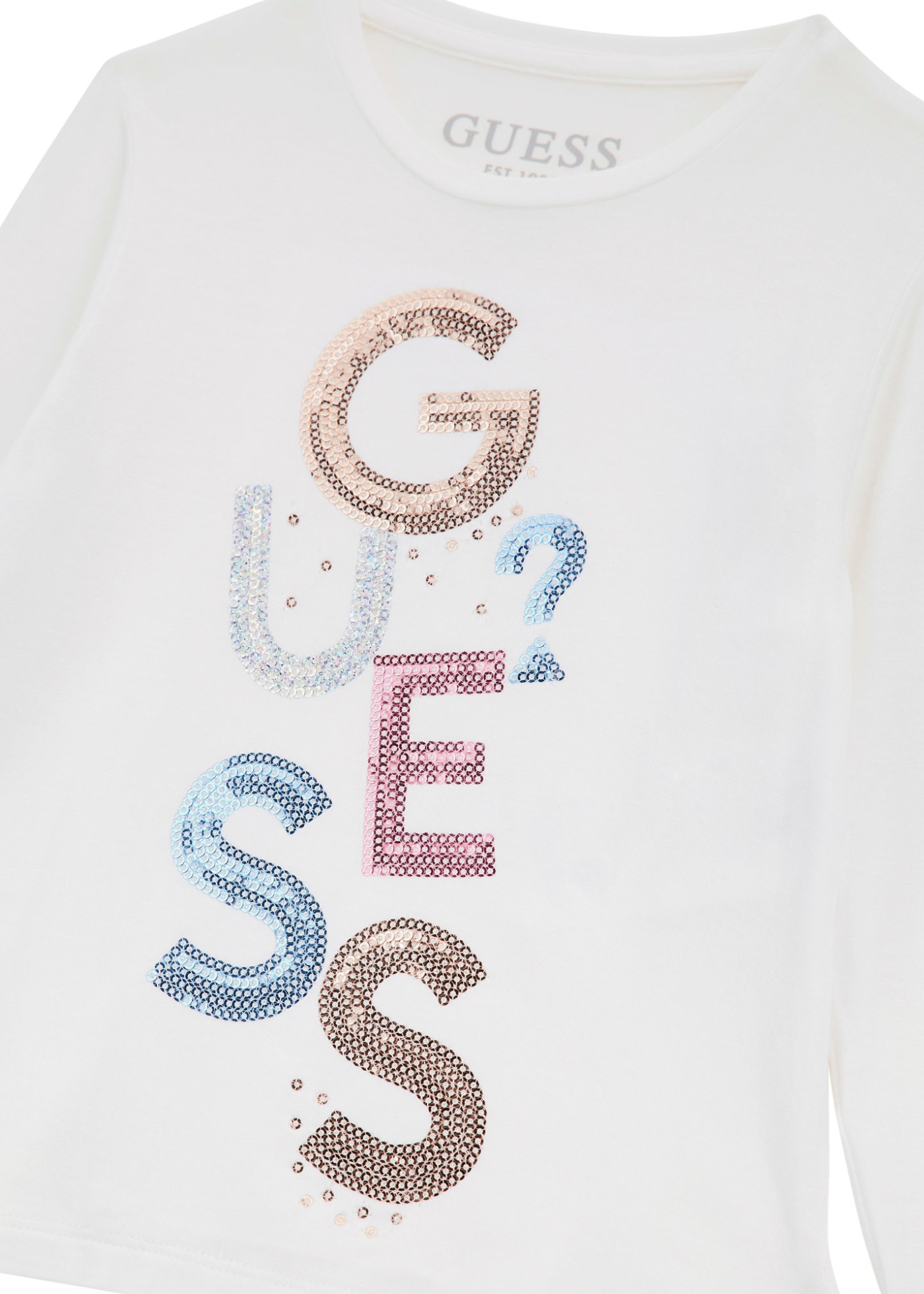 Bluza Alba cu Maneca Lunga cu Logo din Paiete K5YI26 KAPO0 G011 Guess