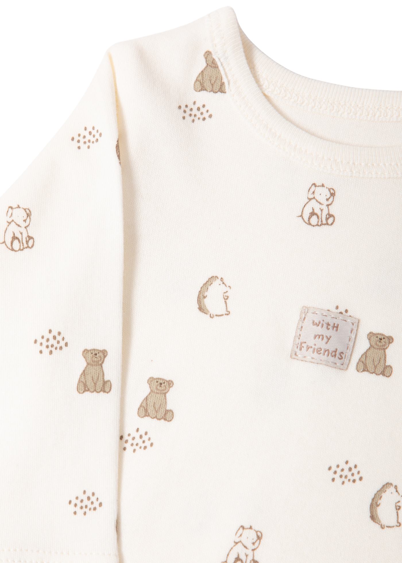 Body Crem cu Maneca Lunga cu Imprimeu Ursi si Arici T4094 Bebetto