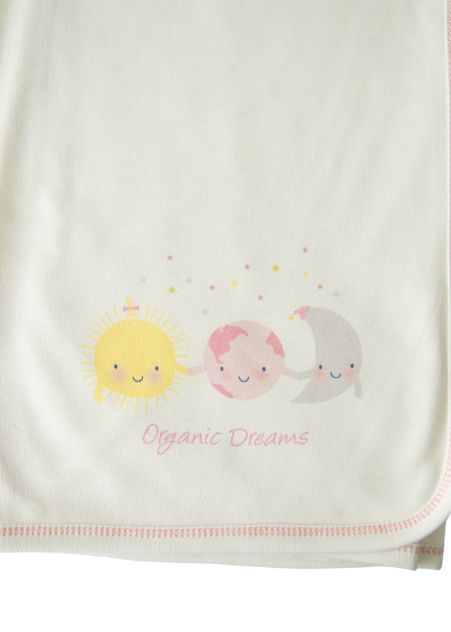 Pled Crem cu Roz din Bumbac Organic cu Planete Organic Dreams 85 x 95 cm S32082 Kitikate