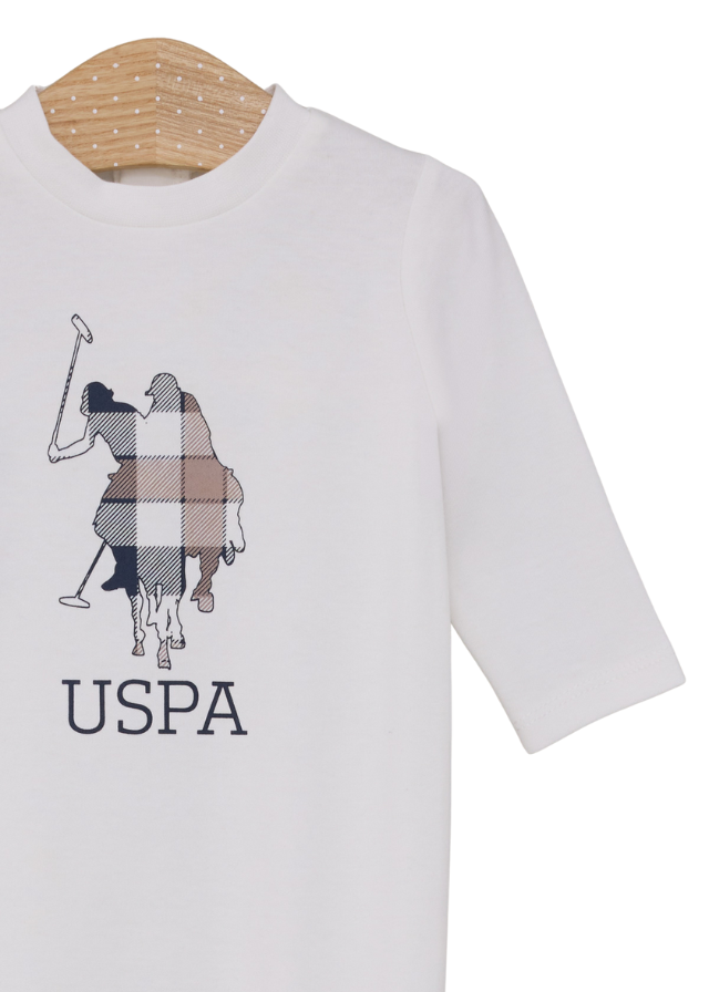 Salopeta Lunga Crem cu Logo in Carouri Bej USB2059 V1 Us Polo Assn