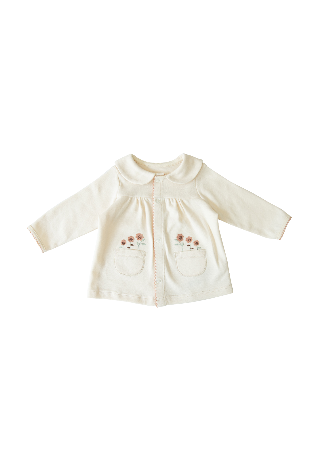 Set 2 Piese Bumbac Organic Crem cu Bej cu Flori Brodate la Buzunar S08568 Kitikate