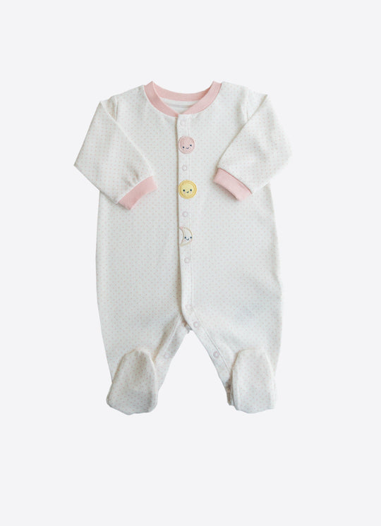 Salopeta Lunga Crem cu Picouri Roz din Bumbac Organic S44108 – KitiKate