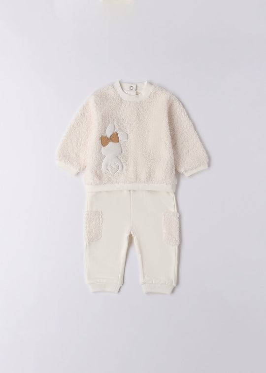 Set 2 Piese Fetita Crem Bluza Sport Buclele si Pantaloni Lungi 4.F095/00 iDO