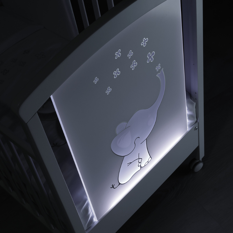 Patut Bebe Lemn cu Lumini LED Erbesi Cromoterapie, Ajustabil cu Sertar - Camera Bebelusului