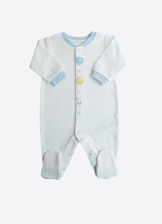 Salopeta Lunga Crem cu Picouri Bleu din Bumbac Organic – KitiKate