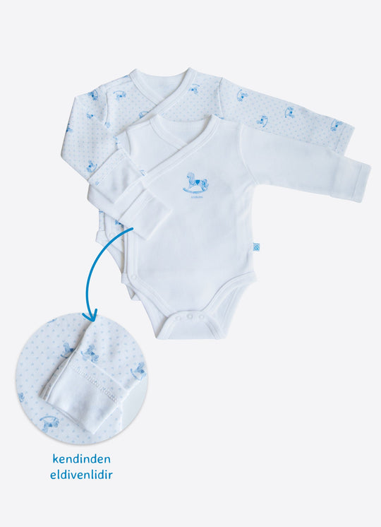 Set de 2 Body-uri Bleu din Bumbac cu Maneca Lunga „My Toy” pentru Baieti S60402 – Kitikate