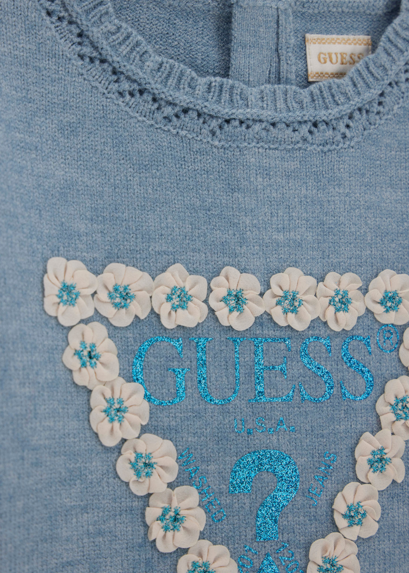 Rochie Tricotata Bleu cu Maneca Lunga si Pliseuri Bej K5YK08 Z3OS0 F7TG Guess