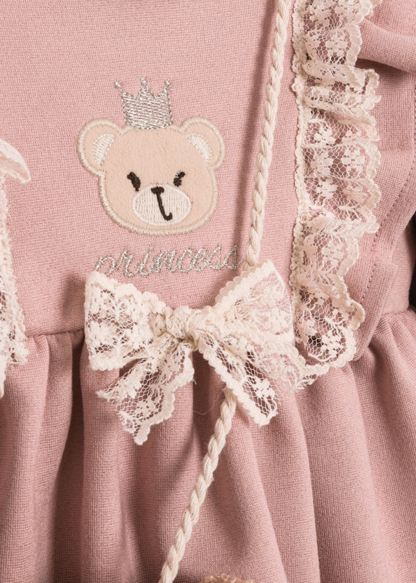 Rochie Stofa Roz cu Maneca Lunga si Geanta Ursulet 3737 Mino Baby