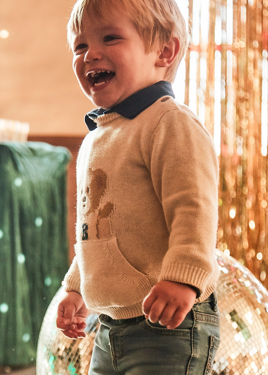 Pulover Bej cu Urs si Buzunar 2341 Mayoral