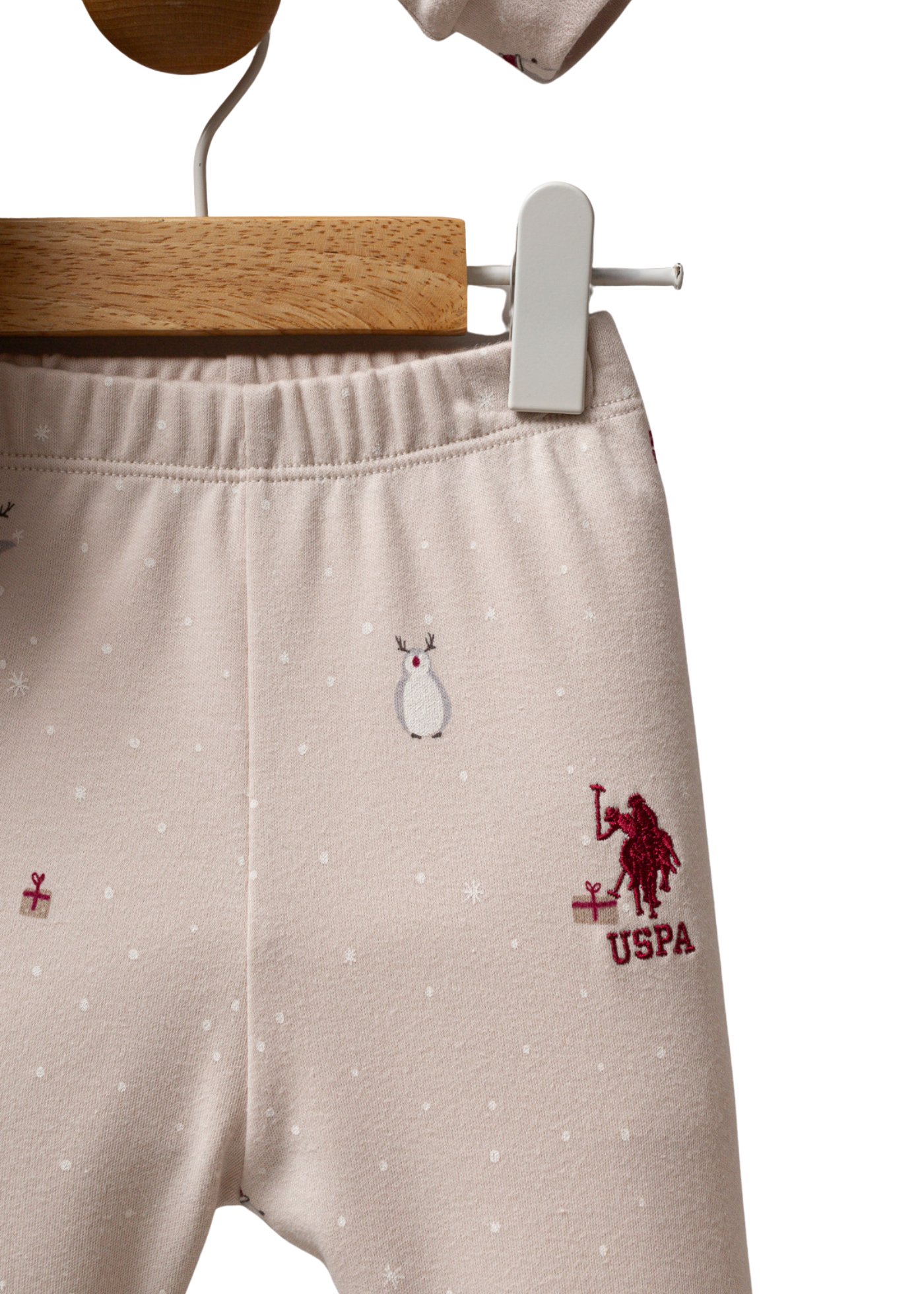 Pijama 2 Piese Bej cu Imprimeu Pinguini USB2532 Us Polo Assn