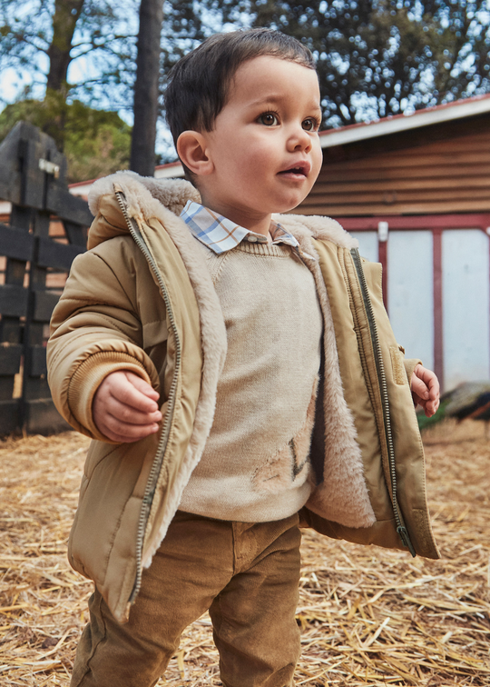 Geaca din Fas Bej cu Gluga cu Blana 2424 Mayoral