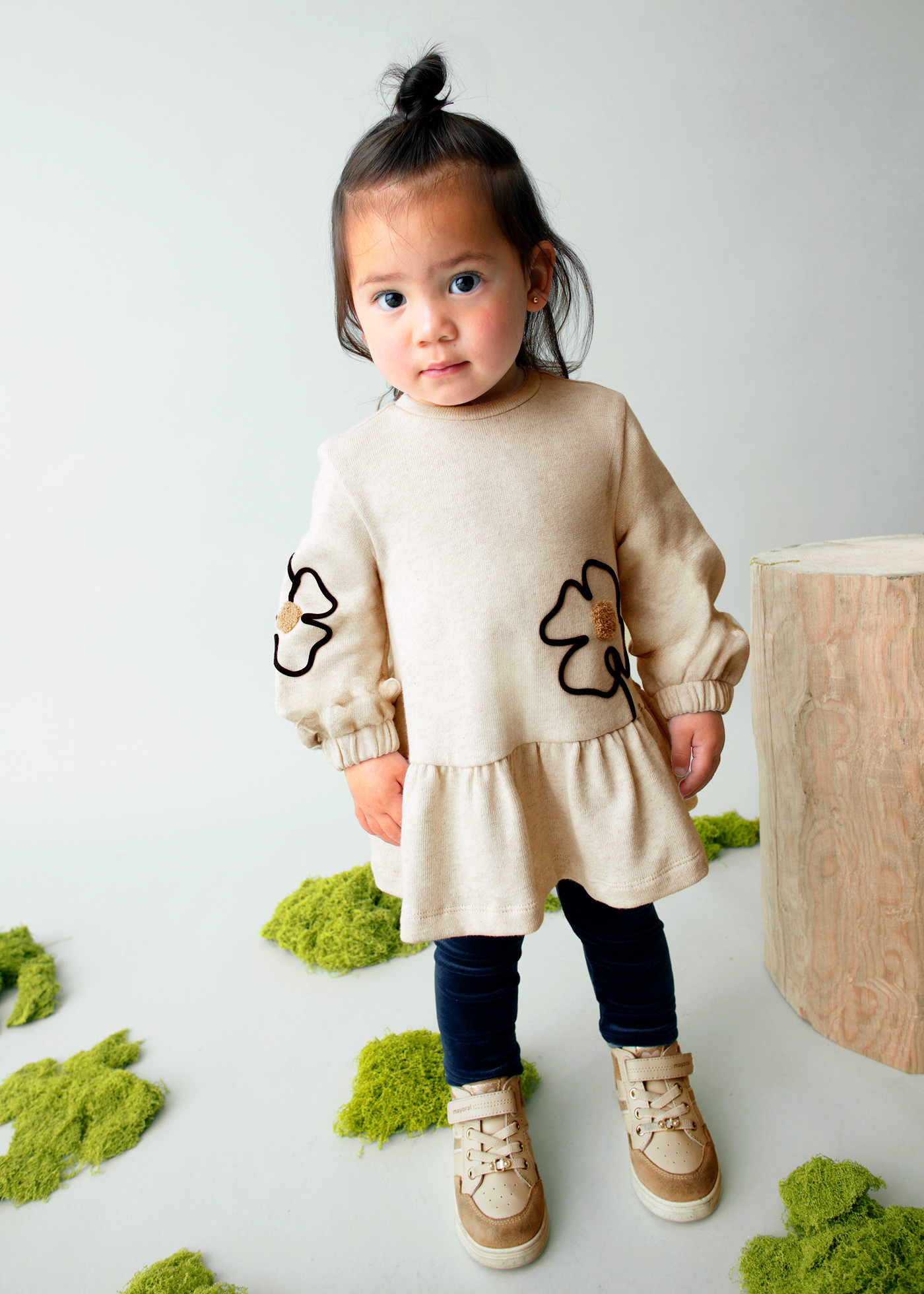 Rochie Bej cu Maneca Lunga cu Flori 2917 Mayoral