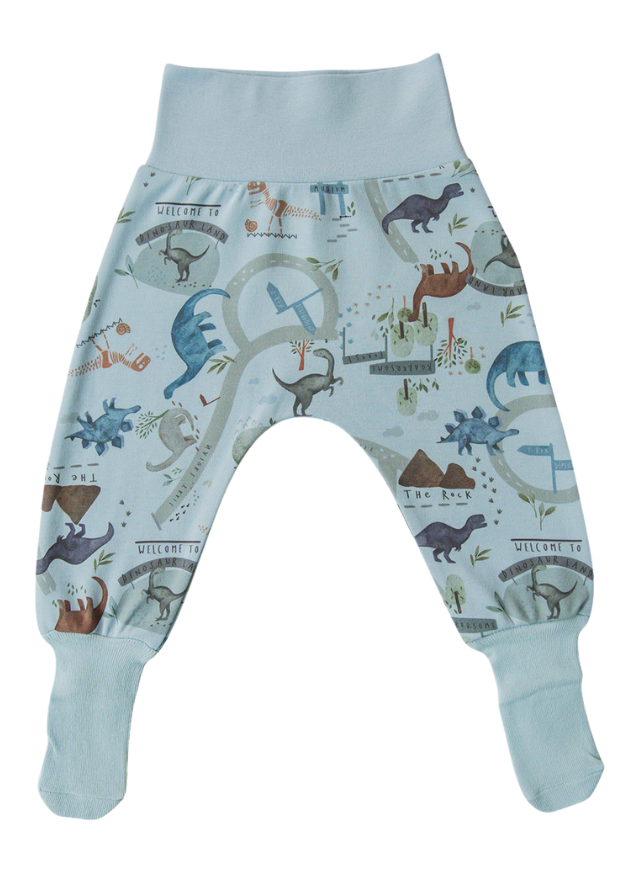 Set 3 Perechi de Pantaloni din Bumbac Organic cu Picior Bleu Gri si Alb cu Dinozauri S24162 Kitikate