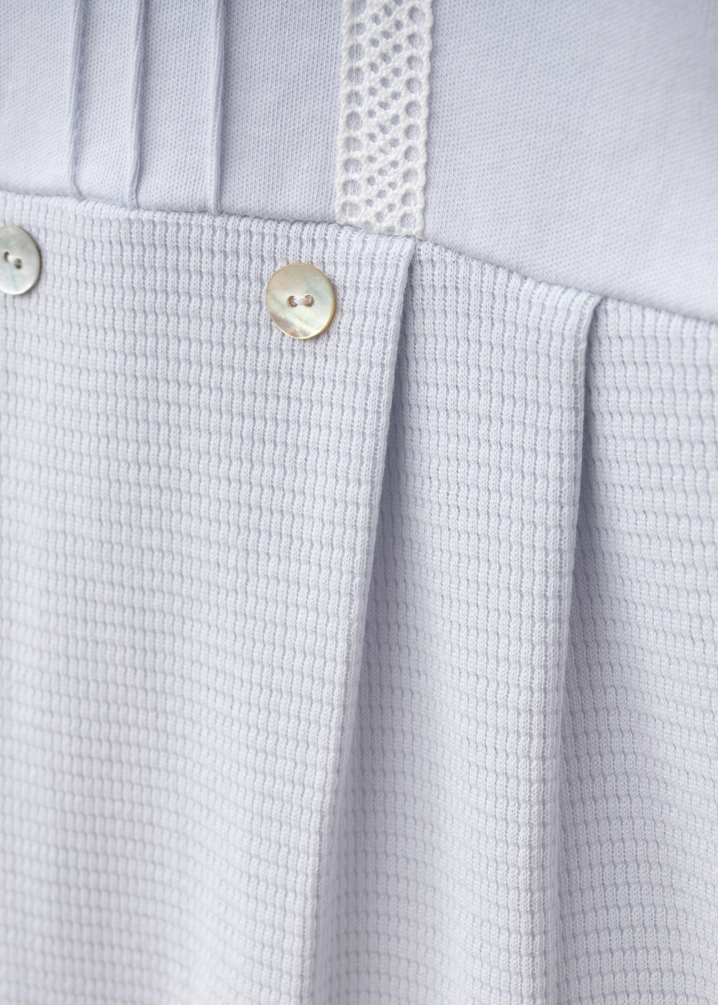 Salopeta Lunga Bumbac Gofrat Bleu cu Guler Rotund Alb 4386 MyMio