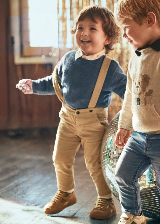 Pantaloni Lungi Bej din Catifea cu Bretele 2512 Mayoral