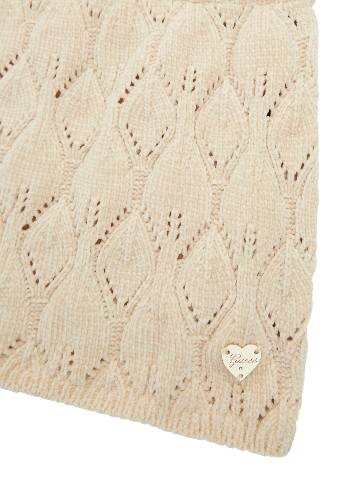 Set 2 Piese Tricotat Bej Bluza cu Logo Paiete Aurii si Fusta K5BG01 Z3OC0 A14G Guess