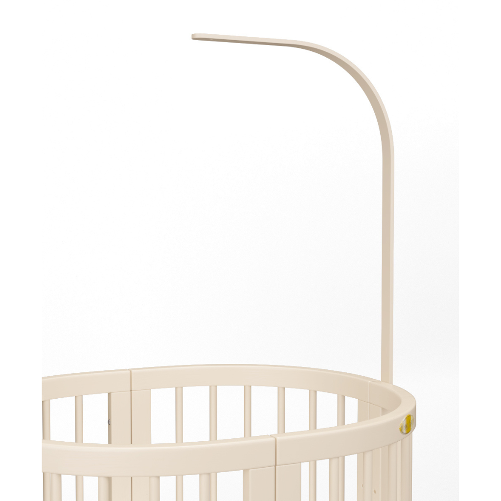 Suport din Lemn Alb Baldachin si Camera Video Bebe - Patut bare rotunde